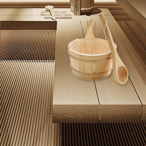 Wood sauna bucket and ladle - wood,