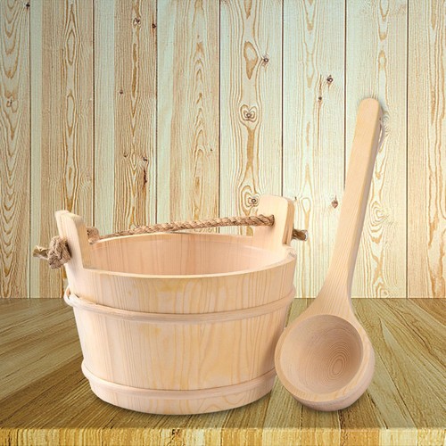 Wood sauna bucket and ladle - and,
